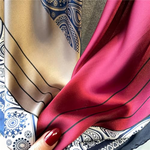XL 43 Inch Extra Large Square Scarf Fashion Scarves Silk Feeling Hair Scarf Wrapping Scarfs Night Sleeping Headscarf - color: Ba1020