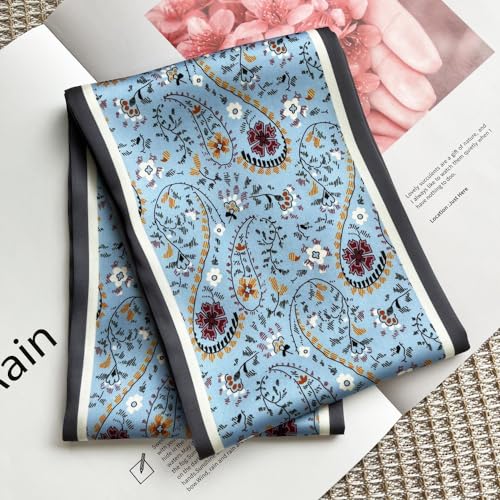 Silk Head Scarf for Hair Fashion Headwrap for Women Lightweight Neck Tie - color: X004-blue Paisley