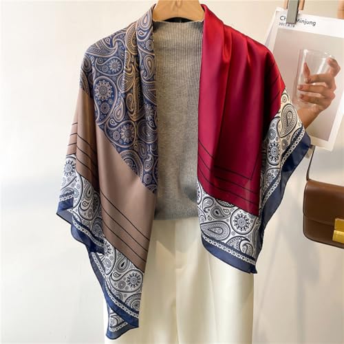 XL 43 Inch Extra Large Square Scarf Fashion Scarves Silk Feeling Hair Scarf Wrapping Scarfs Night Sleeping Headscarf - color: Ba1020