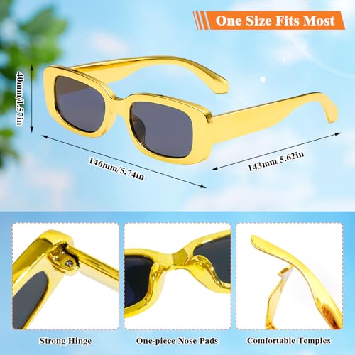 10 Pack Neon/Black Rectangle Sunglasses Bulk for Women Men Retro Trendy Small Rectangle Glasses Party Favors - color: Metallic Gold