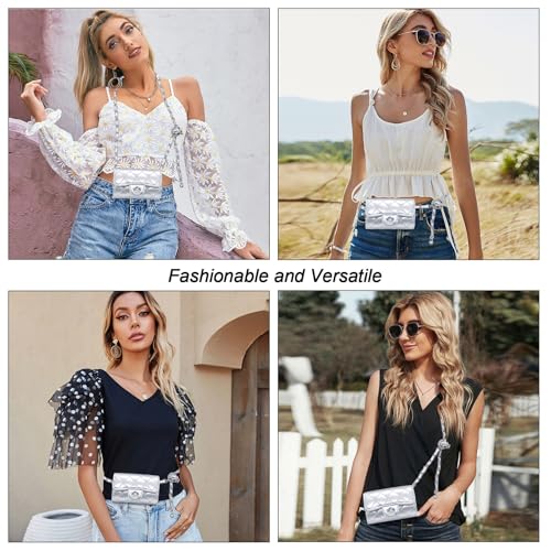 YAMEIZE Mini PU Leather Chain Belt Bag for Women Quilted Waist Purse Crossbody Fanny Pack Detachable Belt Chain - color: Silver - Mini (4.7x2.7 Inch)