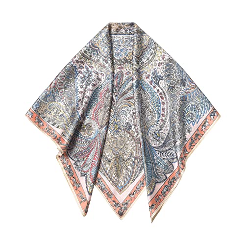 SHIROUYU 100% Pure Mulberry Silk Scarf 35" Large Square Lightweight Headscarf –Women’s Hair Wraps The shawl-With Gift Packed - color: Champagne