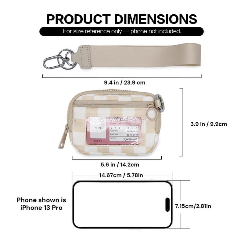 Nylon Wristlet Wallet for Women,Quilted RFID Blocking Small Zipper Coin Purse Keychain Wallet with ID Window Lightweight Travel Wristlet wallet - color: Beige