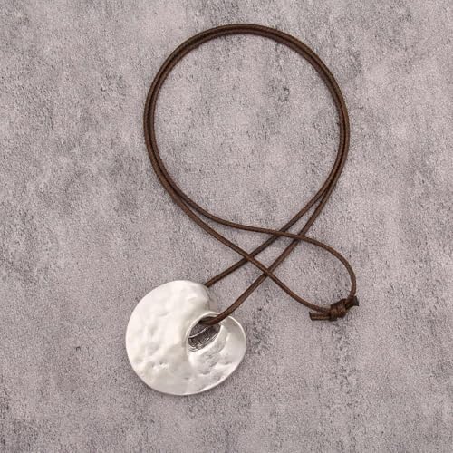 JAOYU Bohemian Necklaces for Women Leather Necklace Wood Pendant Choker Long Brown Necklace Chunky Circle Boho Hippie Jewelry - style: Bohemian Large Pendant Necklace