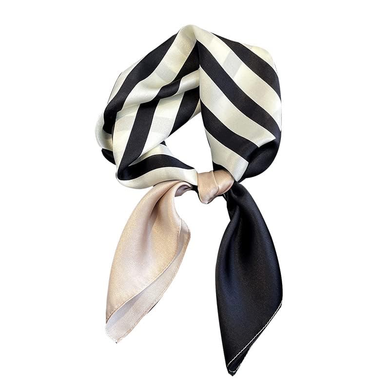 FEIBOON 100% Pure Mulberry Silk Scarfs 26"x26" Square Scarf Women Neckerchief Headscarf hair scarf bandana Gift Packed - color: Black and White Stripe