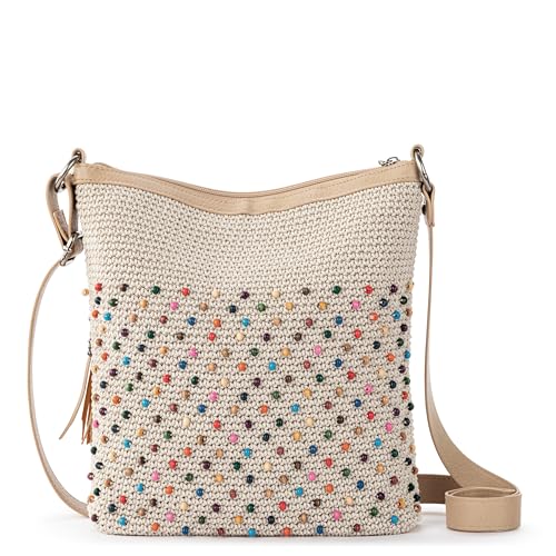 The Sak Lucia Crossbody Bag in Crochet, Convertible Purse with Adjustable Shoulder Strap - color: Ecru Multi Bead