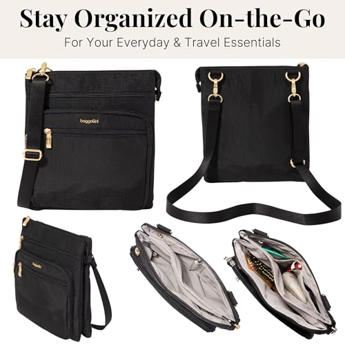 Baggallini womens Out and About Crossbody - color: Black W/ Gold Hardware