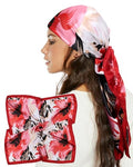 AWAYTR 35” Satin Head Scarf for Women Like Silk Scarf Hair Bandanas Women Large Square Neck Scarf Headscarf Head Wrap - color: Red