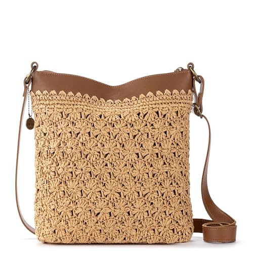 The Sak Lucia Crossbody Bag in Crochet, Convertible Purse with Adjustable Shoulder Strap - color: Natural Primrose Straw