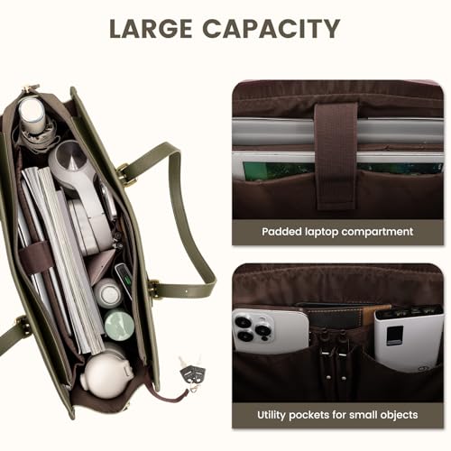LOVEVOOK Laptop Bag for Women 15.6 inch Canvas Laptop Tote Bag, Large Capacity Work Bag with Clutch Purse, Computer Bag Office Business Briefcase, Casual Handbag for Travel College Teacher School - color: Moss Green, size: 15.6 inch