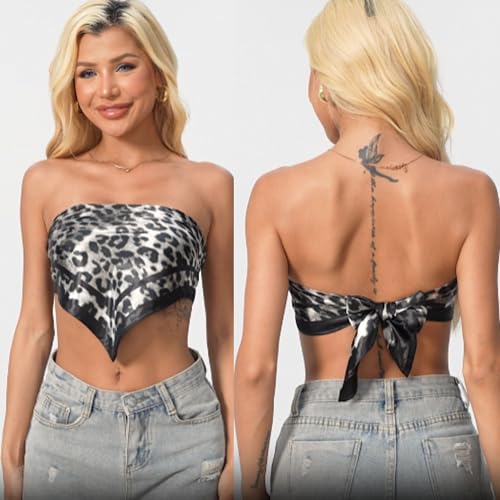 Leopard Print Head Scarf for Women Like Silk Satin Scarf for Hair Wrapping at Night Bandana Square Scarf 35 Inches - color: Bao Kuan