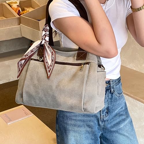 Canvas Hobo Bags for Women Casual Tote Bag Purses and Handbags Multi-Color Striped Crossbody Bags Ladies Top Handle Satchel - color: Wy31-grey