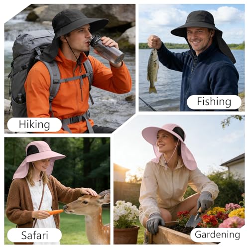 Sun Hat for Men Women with Neck Flap,UPF 50+ UV Protective Hiking Fishing Hats,Wide Brim Sun Hat for Women&Men - color: 1pack-pink
