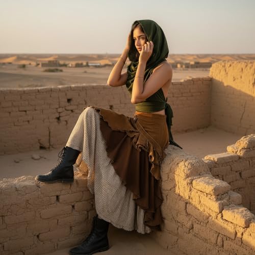 Boho Raw-Edge Crop Top – Adjustable Halter with Open Back & Cross-Wrap Design, 100% Cotton Beach Cover Up - color: Olive Green