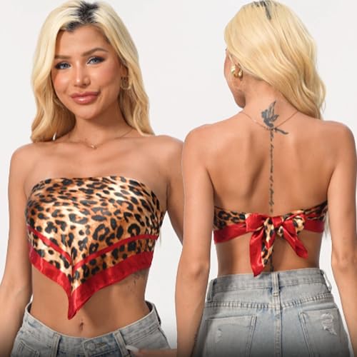 Leopard Print Head Scarf for Women Like Silk Satin Scarf for Hair Wrapping at Night Bandana Square Scarf 35 Inches - color: Red 1