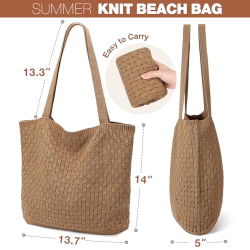 EIMMBD Crochet Bags for Women Beach Totes Bags Aesthetic Summer Tote Shoulder Hippie Bag Knit Bag - color: Large Brown-b