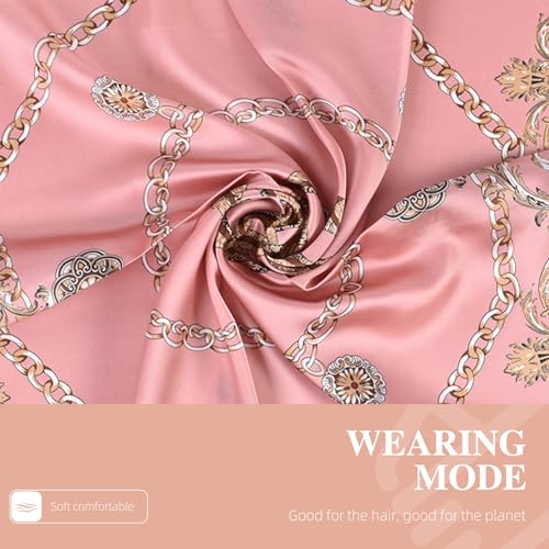 27.5 Inches Silk Head Scarf for Women Satin Hair Scarf Silk Wrap Neck Square Scarves Feeling Scarf Boho Headwear - color: Pink-leopard Print Chain