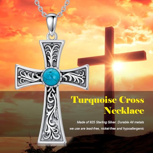 Turquoise Necklaces 925 Sterling Silver Western Necklace Boho Jewelry for Men Women Her Birthday Valentines Day Gifts - style: 5-Cross Necklace