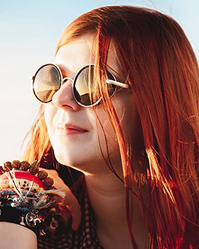 Coume 8 Pcs Retro Round Steampunk Sunglasses Gothic Sunglasses Hippy Glasses Circle Metal Frame Glasses for Men Women - color: Fresh Colors