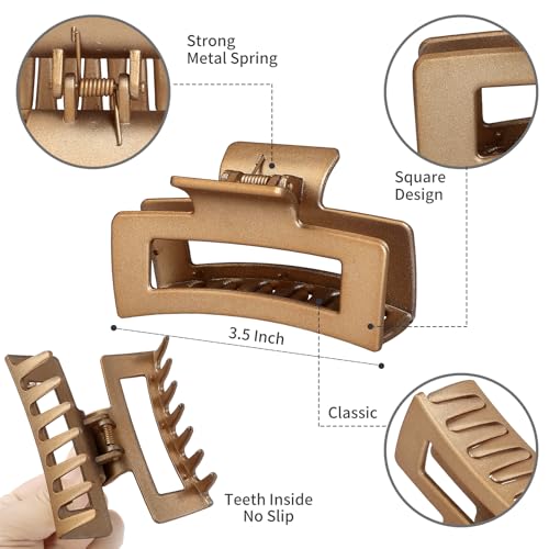 Sisiaipu 3.5 Inch Medium Hair Claw Clips 12 Pcs Square Claw for Thick and Thin Hair Rectangular Rectangle Hair Clips Jaw Clips Bulk Hair Accessories for women and Girls (Gold) - color: Gold