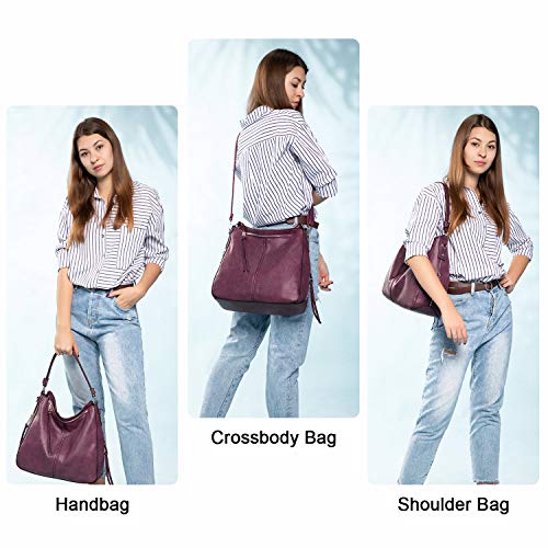 Realer Hobo Crossbody Bags for Women Designer Faux Leather Hobo Handbags Retro Large Size Shoulder Bag Bucket Purse - color: Wine-gold Hardware（15.2"）, size: Large-15.2 inch