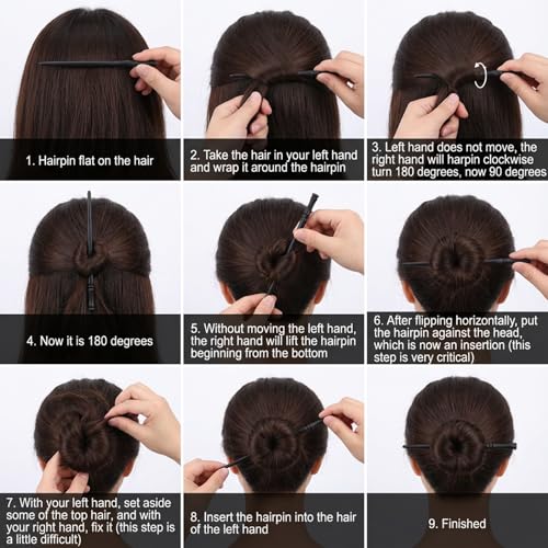 12 Pcs Bamboo Shape Wooden Hair Chopsticks for Women, 6.9 Inch Vintage Chinese Hair Stick Retro Black Japanese Hairpin for Long Hairs Women Decorative Hairpins for Hanfu Buns