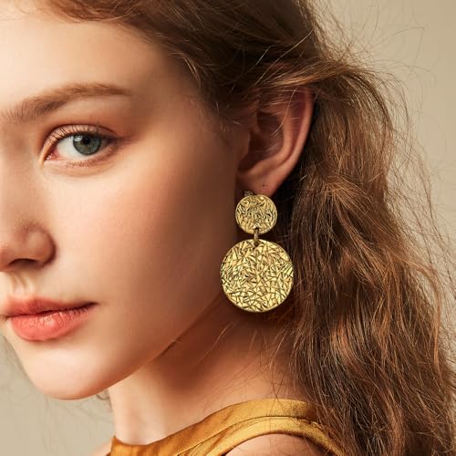 Gold Statement Earrings For Women 18K Gold Plated Sectored Flower Leaf Shell Angel Wing Earring Large Stud Earrings Hypoallergenic Stud - color: Geometric round earring
