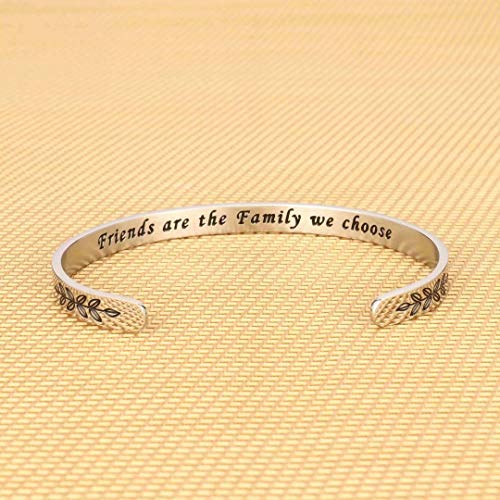 M MOOHAM Bracelets for Women Girls, Quote Mantra Bracelet Funny Inspirational Jewelry Gifts for Best Friend, Mom, Daughter, Son, Sister, Niece Birthday Mothers Day Present Come Gift Box - style: Friends are the family we choose