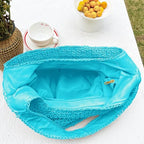 Hand-woven Soft Large Straw Shoulder Bag Boho Straw Handle Tote Retro Summer Beach Bag Rattan Handbag - color: Blue