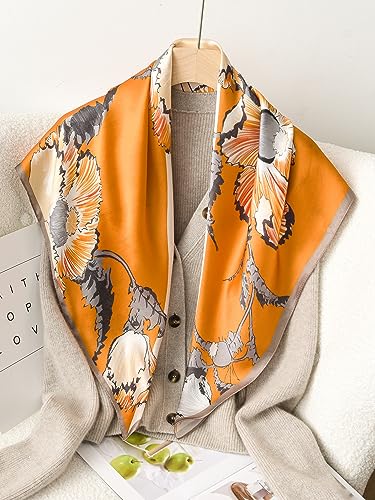 SHIROUYU 100% Pure Mulberry Silk Scarf 35" Large Square Lightweight Headscarf –Women’s Hair Wraps The shawl-With Gift Packed - color: Contrasting Colors