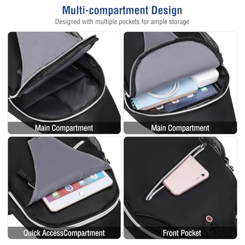 MOSISO Sling Backpack, Multipurpose Crossbody Shoulder Bag Travel Hiking Daypack - color: Black