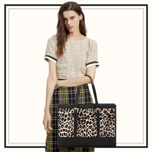 LOVEVOOK Laptop Bag for Women 15.6 inch Canvas Laptop Tote Bag, Large Capacity Work Bags with Clutch Purse, Computer Bags Office Business Briefcase, Casual Handbag for Travel College Teacher - color: Leopard, size: 15.6 inch