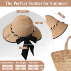 Beach Sun Straw Hats for Women, UPF 50+ UV Sun Protection Wide Brim Summer Straw Hat Foldable Packable Roll up Cap - color: Deep Khaki