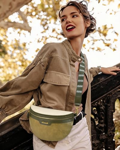 LOVEVOOK Fanny Packs for Women Cross Body, Vegan Leather Belt Bag for Women, Waterproof Sling Purse Fashion Waist Pack Designer Chest Bum Bag with Boho Style Strap - color: Olive Green, size: M