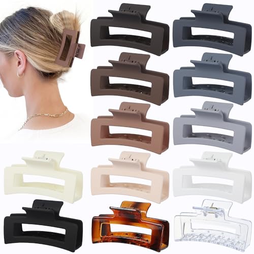 Sisiaipu 3.5 Inch Hair Clips - 12 Pcs Square Jaw Clips for Thick and Thin Hair, Rectangular Hair Accessories for Women and Girls - Neutral - color: Neutral