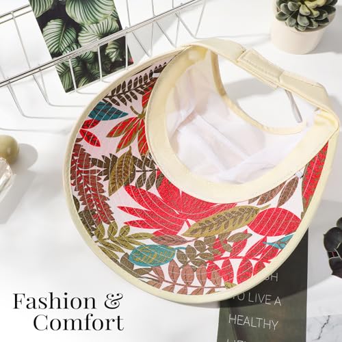 Sun Hats for Women, Wide Brim Beach Hats UV Protection, Packable Visor Ponytail Sunhat for Summer - color: Beige