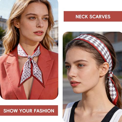 ZXZH 6 Pack Fashion Scarves for Women, Versatile Boho Head Scarf, Satin Scarf for Hair, Neck, Wrist, and Purse Accessories - color: Vintage Rust/Red