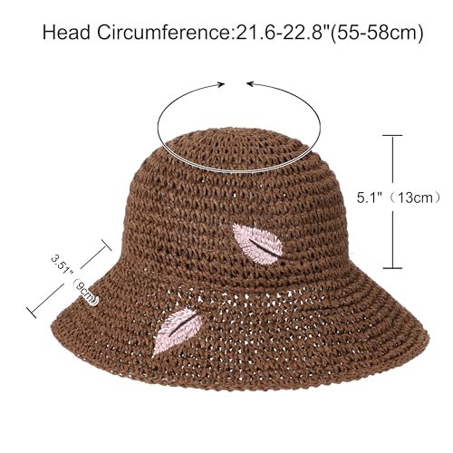 LA CARRIE Womens Sun Hat Floppy Packable Wide Brim UV Protection UPF 50+ Straw Hat with Embroidery for Summer Beach - color: Coffee