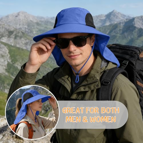 Sun Hat for Men Women with Neck Flap,UPF 50+ UV Protective Hiking Fishing Hats,Wide Brim Sun Hat for Women&Men - color: 1pack-royalblue