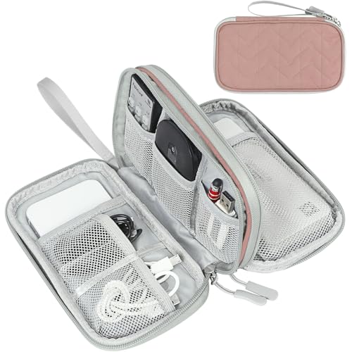 FYY Electronic Organizer, Travel Cable Organizer Bag Pouch Electronic Accessories Carry Case Portable Waterproof Double Layers All-in-One Storage Bag for Cable, Cord, Charger, Phone, Pink Pattern - color: Pink-Pattern, style: Small