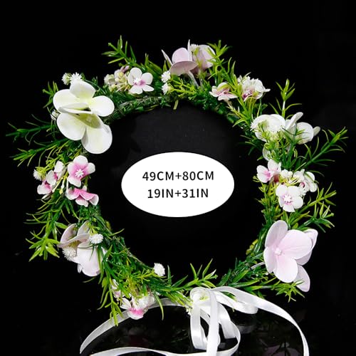 Boho Floral Crown for Women– Adjustable Faux Silk Flower Headband, Handmade Wedding Hair Accessory for Festivals & Photoshoots, Flower Hair Crown for Women (Purple White Flower Leaf, Adjustable) - color: Purple White Flower Leaf