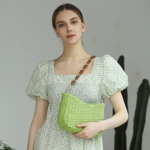 Herald Small Summer Crossbody Bags for Women, Beach Handmade Straw Woven Pocketbooks Handbag Shoulder Purse - color: Green