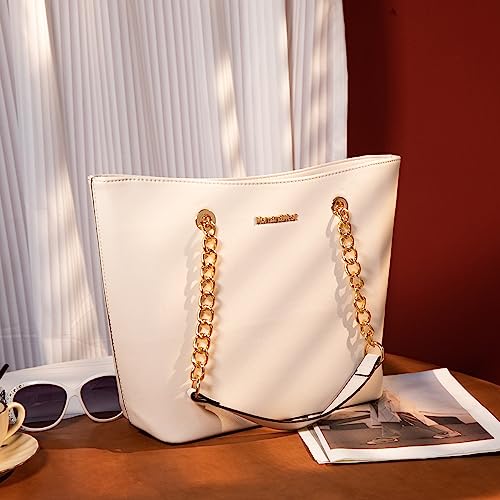 Montana West Tote Bag for Women Chain Top-handle Handbags - color: Beige
