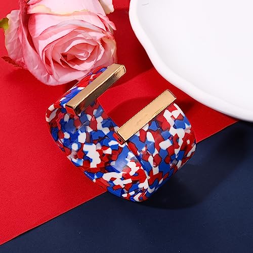 FAERLIIRY Cuff Bracelet for Women Acrylic Resin Bracelets Statement Bangle Bracelet Adjustable Bracelet Wide Chunky Bracelets for Women - color: Red White Blue