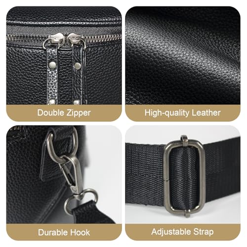 Crossbody Bags for Women, Large Vegan Leather Trendy Bum Bag - color: Black + Pearl Chain