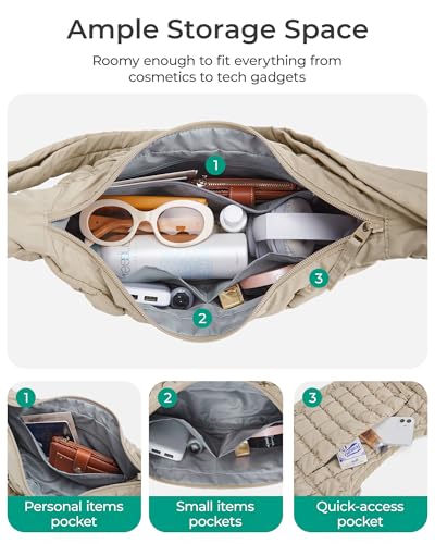 BAGSMART Quilted Crossbody Bag for Women, Lightweight Puffer Purse for Travel, Daily Use & Work | Water-resistant, Puffy Shoulder Bag, w/ Adjustable Strap, Light & Comfortable, Hands-free Bags, Travel Essentials - color: E-iced Lavender, size: Small