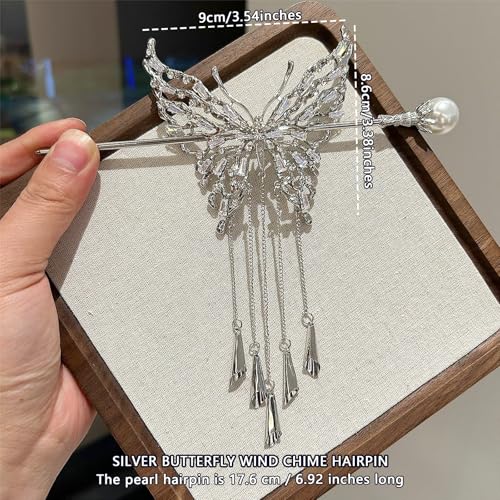 1 Pc Butterfly Hair sticks for buns,Hair pins for women,Buns and Updos with No Hair Damage,Metal French Pin Great Hold,Suitable for fine & thick hair(silver) US377 (silver) - color: silver
