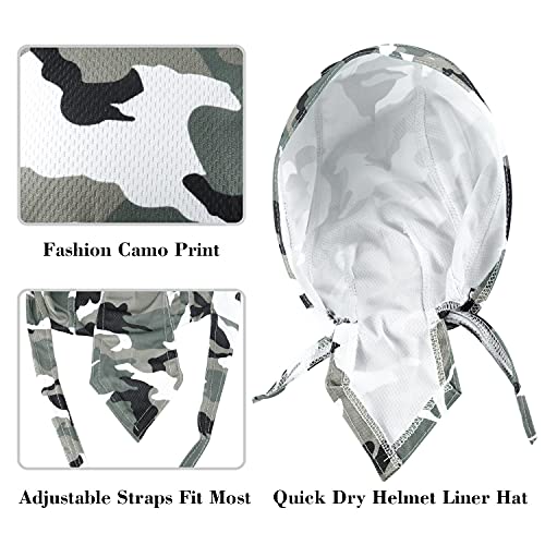 DOCILA 3 Pcs Do Rags for Men Skull Cap Bandana Hat Breathable Helmet Linner Beanie - color: Greykhakigreen
