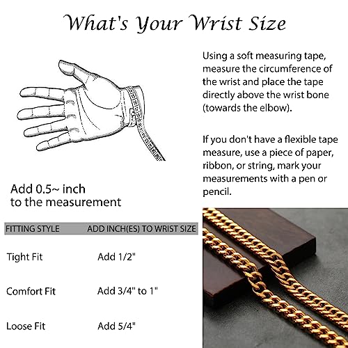 2Pcs Stainless Steel Bracelets for Men 14K Gold Plated Cuban Link Figaro Rope Silver Chain Bracelet Set Curb Width Sturdy Bracelet 7.5/8.3/9 Inches Jewelry Gifts for Dad Husband - color: A:Gold-Cuban Link, size: Display Length: 9.0 Inches