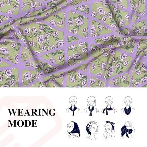 27.5 Inches Silk Head Scarf for Women Satin Hair Scarf Silk Wrap Neck Square Scarves Feeling Scarf Boho Headwear - color: Purple Flower